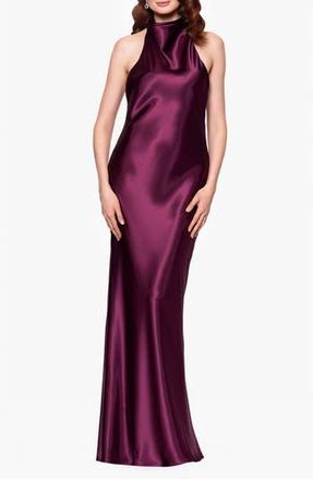 Betsy & Adam Halter Charmeuse Gown in Plum at Nordstrom Rack, Size 10