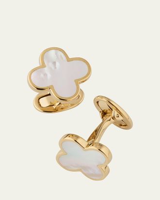 Jan Leslie Mens 18K Gold Vermeil Mother of Pearl Clover Cufflinks