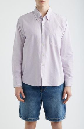 Corridor Stripe Cotton Button-Down Oxford Shirt in Purple at Nordstrom, Size Xx-Large