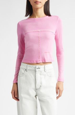 ECKHAUS LATTA Lapped Long Sleeve Baby T-Shirt in Bubblegum at Nordstrom, Size X-Small