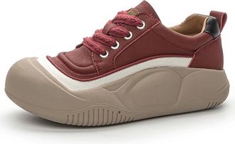 Generic Qynthra Womens Lightweight Sneakers Trainers Ladies Casual Comfortable Walking Shoes Platform Breathable Running Shoes Lace-up Fashion Sneakers,Red,6.