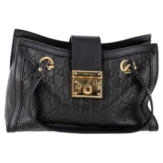 Gucci Pre-owned Womens Small Guccissima Padlock Tote Bag in Black Leather - One Size