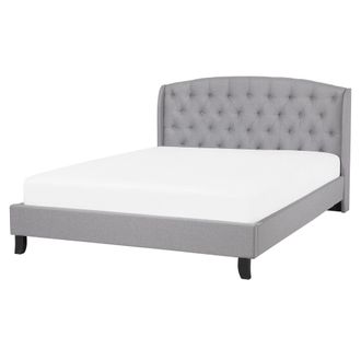 Beliani Beliani - Cama Doble Tapizada Gris 160 X 200 Cm Con Somier Y Cabecero Acolchado Bordeaux