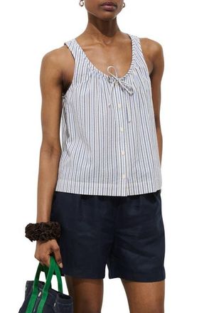 Alex Mill Sidney Stripe Sleeveless Linen Button-Up Top in Blue Multi Stripe at Nordstrom, Size X-Small