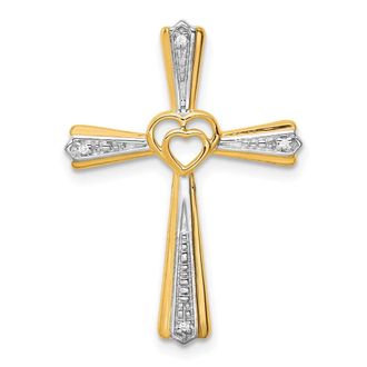 Diamond2Deal 14k Yellow Gold and White Rhodium Diamond Cross Pendant
