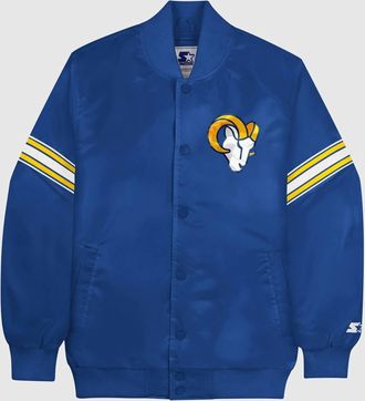 Starter Mens Los Angeles Rams Satin Full Snap Jacket In Blue