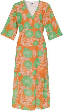 Ganni Jurk met bloemenmotief - Dames - Casual kleedjes - Oranje - XS - Kleedjes