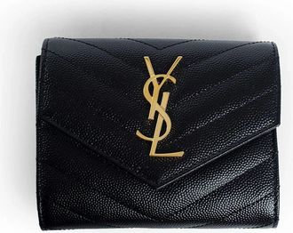 Saint Laurent Cassandre Matelass&eacute; Trifold Wallet in Grain De Poudre Embossed Leather