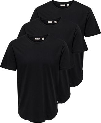 Only & Sons Rundhalsshirt ONLY & SONS ONSMATT LONGY SS TEE 3-PACK, Herren, Gr. XS, schwarz, Single Jersey, Obermaterial: 100% Baumwolle, unifarben, relaxed fit no