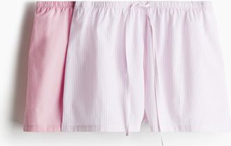H&M 2er-Pack Schlafshorts aus Baumwollpopeline - Pink