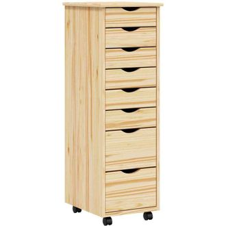 vidaXL Rolling Cabinet with Drawers MOSS Clear Varnish Solid Pine wood vidaXL