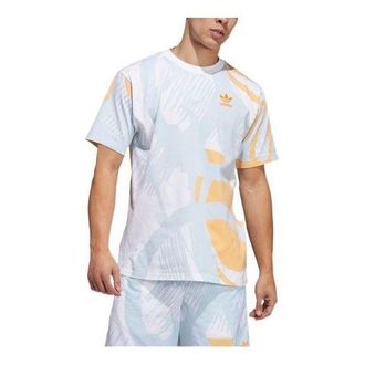 adidas originals Pattern Full Print Round Neck Casual Short Sleeve Light Blue HC2131