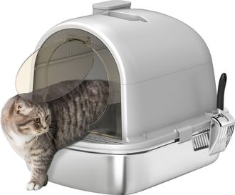 OEM Arenero Para Gatos De Acero Inoxidable Con Cubierto Bolsa Desodorizante Pala F&aacute;cil De Limpiar 52,4x41,3x39,9 Cm Gris