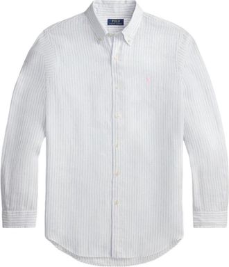 Polo Ralph Lauren Gestreept Shirt - Heren - Zakelijke Overhemden - Wit - 2XL - Linnen - Overhemden