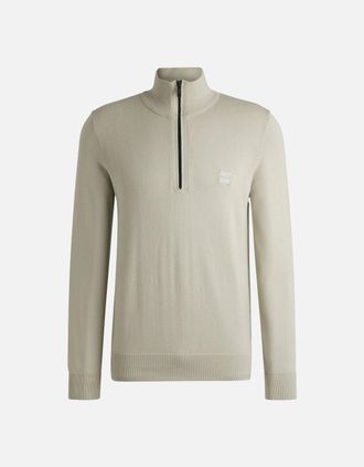 HUGO BOSS Mens Boss Kanobix S Quarter Zip Knitted Sweater - Cream - Size: 44