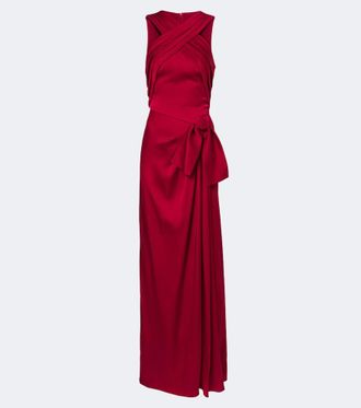 Elie Saab Abito lungo in raso con scollo allamericana
