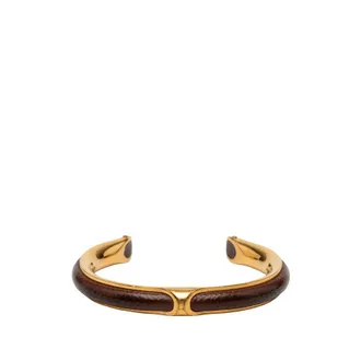 Herm&egrave;s Pre-owned Hermes Gold Plated and Leather Cuff Bracelet Ladies V8KDCF6VRNWIT6DN