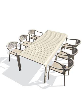 DCB Garden Hanoi - Conjunto De Comedor De Jard&iacute;n Para 6 Personas De Aluminio Beige - Dcb Garden