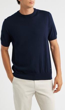 Aur&eacute;lien Cashwool Short Sleeve Crewneck Sweater in Navy at Nordstrom Rack, Size Large