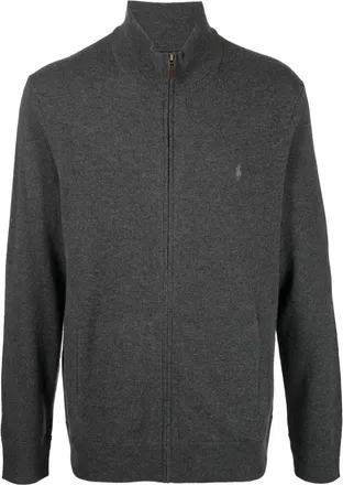 Polo Ralph Lauren embroidered-logo zip-up cardigan - men - Wool - S - Grey