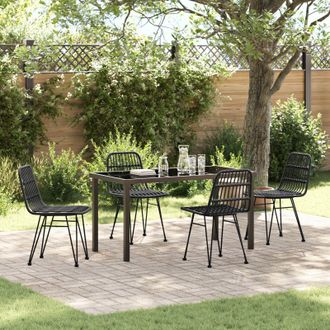 Berkfield Home 5 Piece Garden Dining Set Black Poly Rattan