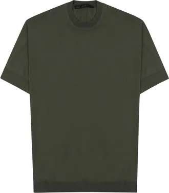 low brand Boxy Olive Green Crew Neck T-Shirt With Ribbed Details