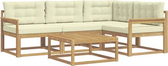 vidaXL Conjunto De Sof&aacute;s De Exterior 5 Uds. Blanco Y Crema Poli&eacute;ster Vidaxl