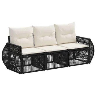 vidaXL Conjunto De Sof&aacute;s De Jard&iacute;n 3 Pcs Negro Y Blanco Crema Vidaxl