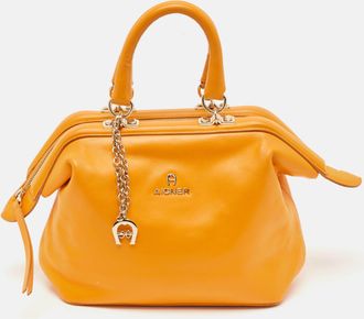 Aigner Orange Leather Frame Satchel