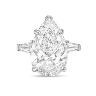 Diana M. Jewels 14kt white gold 4ct lab grown pear diamond ring with baguettes on the sides