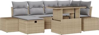 vidaXL Garden Sofa Set Height-Adjustable 7 pcs Beige Poly Rattan vidaXL