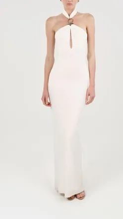 Nocturne Cut-Out Detail Embellished Maxi Dress in White at Nordstrom, Size X-Small