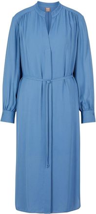 HUGO BOSS Womens Dibanora6 Notched Neck Long Sleeve Midi Dress in Open Blue - Size 10 UK