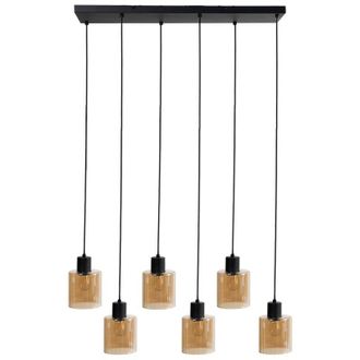 Beliani L&aacute;mpara Colgante De 6 Luces Pantalla De Vidrio Base De Metal Moderno Negro Beige Kitare