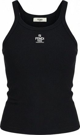 Fendi Ribbed tank top with logo embroidery Woman S