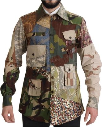 Dolce & Gabbana Patchwork Camouflage Casual Overhemd - Heren - Casual Overhemden - Veelkleurig - 2XL - Katoen - Overhemden