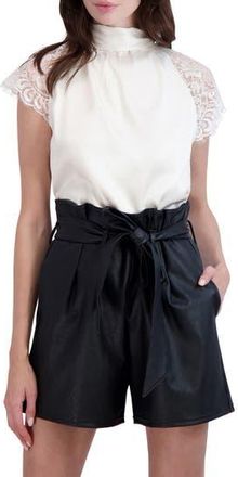 Ookie & Lala Tie Back Mock Neck Lace Sleeve Satin Blouse in Champagne at Nordstrom Rack, Size X-Large