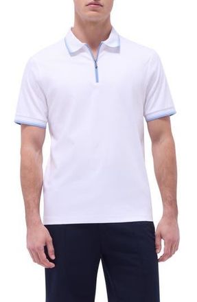 Bugatchi Tipped Quarter Zip Polo in White at Nordstrom Rack, Size X-Large