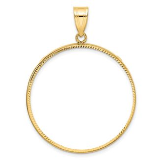 Diamond2Deal 14k Yellow Gold and Diamond-cut 32.7mm Prong Coin Bezel Pendant