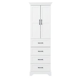 Urban Meuble Armario Columna de Ba&ntilde;o Alto, 2 Puertas y 4 Cajones, Blanco