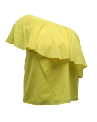 Alice & Olivia Alice + Olivia One Shoulder Ruffled Top in Yellow Silk