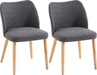 HOMCOM Homcom Pack De 2 Sillas De Comedor, Sillas De Cocina N&oacute;rdicas, Tapizadas De Lino, Respaldo Curvo, Asiento Acolchado, Patas De Madera, Gris Claro