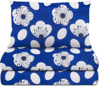 KASANOVA Completo letto 1 piazza e mezza blu fiori bianchi