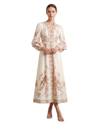 Zimmermann Off White Floral V Neck Midi Dress