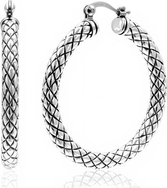 MAX + STONE 925 Sterling Silver Textured Hoop Earrings