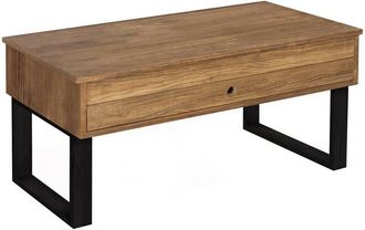 HOGAR 24 Hogar24 - Vanir - Mesa De Centro Elevable Caj&oacute;n Deslizante, Dise&ntilde;o Industrial-vintage, Madera Maciza Natural Y Patas Color Negro. Medidas: 100x50x47 C