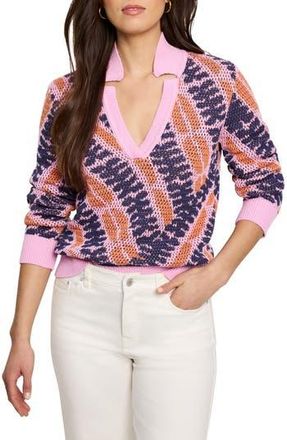 Nic+Zoe Squiggle Jacquard Mesh Sweater in Pink Multi at Nordstrom Rack, Size X-Large