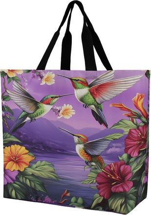 Generic Beautiful Hummingbirds Large Reusable Shopping Bag Lightweight Foldable Tote Bags Washable Shoulder Handbag