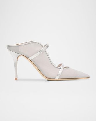 Malone Souliers 85mm Maureen Organza Mules with Double Metallic Nappa Leather Straps