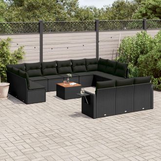 vidaXL Set Sof&aacute;s De Jard&iacute;n 14 Pzas Con Cojines Rat&aacute;n Sint&eacute;tico Negro Vidaxl